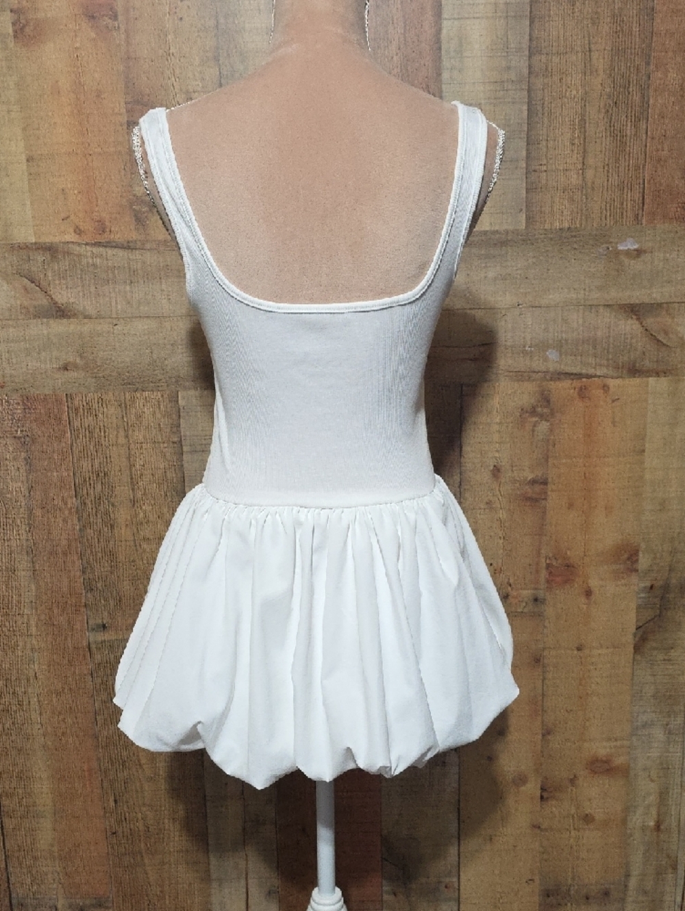 Bubble Hem White Square Neck Tank Dress - Picture 4 of 8